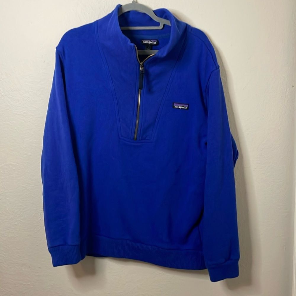 Men's Medium Patagonia Woolie Fleece Pullover size L Blue 1/4 zip up